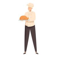 Chef is holding a platter with a roasted chicken on it vector