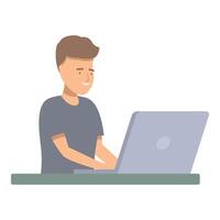 Young man working from home office using laptop computer smiling and looking away vector