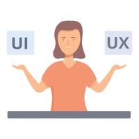 Woman designer choosing between user interface and user experience design vector
