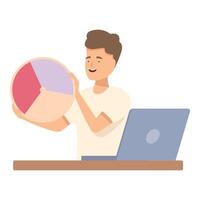 Office worker analyzing financial data with a big pie chart vector