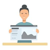 Web designer showing website layout on computer screen vector
