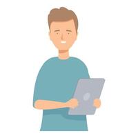 Young man holding tablet smiling using technology vector