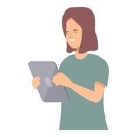 Young woman using digital tablet smiling while browsing internet vector