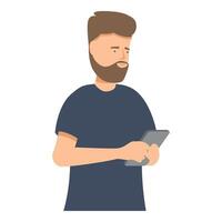 Bearded man using smartphone browsing internet vector