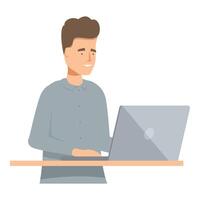 Young man working from home office using laptop computer vector