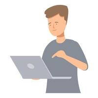 Young man pointing at laptop screen while working vector