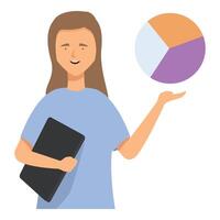 Businesswoman holding tablet and showing pie chart making presentation of statistical report vector