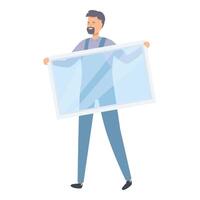 Glazier is carrying a large window pane vector