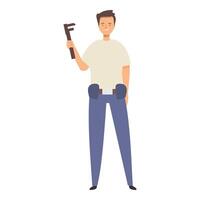 Handyman holding adjustable wrench smiling at client vector