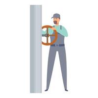 Plumber turning valve on large pipe vector