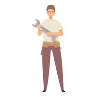 Handyman holding big wrench is smiling and ready to help vector