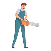 Lumberjack is holding a chainsaw in his hands, preparing to cut down a tree vector