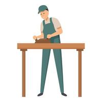 Carpenter working wood using plane tool on top of workbench in his workshop vector