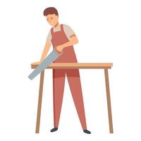 Carpenter is cutting a plank of wood using a handsaw vector