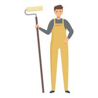 Handyman holding paint roller smiling and posing for camera vector