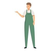 Smiling farmer standing and showing something with hand gesture vector