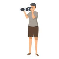 Photographer taking pictures with a big professional telephoto lens on camera vector