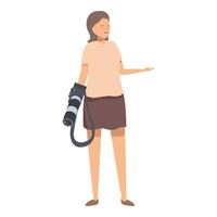 Photographer is holding a camera with a large lens vector