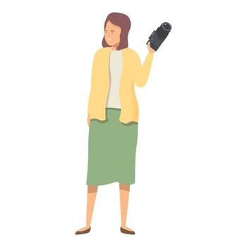 hembra fotógrafo participación cámara tomando imágenes sonriente a evento vector