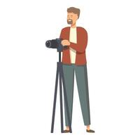 Photographer using professional camera on tripod taking photo or vector