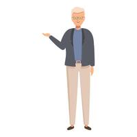 Senior professor gesturing and smiling while giving a lecture vector