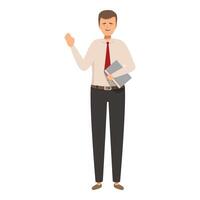 Businessman is holding a book and greeting with his hand vector
