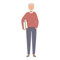 Smiling senior man holding books enjoying retirement and knowledge vector