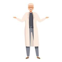 Senior scientist explaining something with open arms wearing lab coat vector