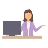 Businesswoman presenting something near computer screen on the table vector