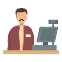 Cashier standing behind counter at the checkout working in a grocery store vector