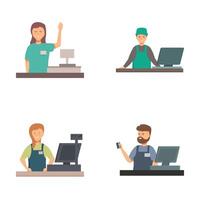 Set of diverse workers at retail checkouts vector