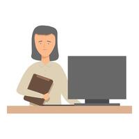 Secretary holding documents standing at desk with computer on it vector