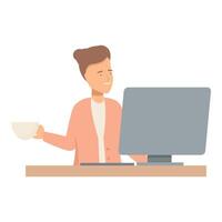 Office worker drinking coffee and working on computer vector