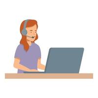 Young woman is using a laptop computer while working remotely vector