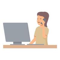 Office worker talking on the phone while working on the computer vector