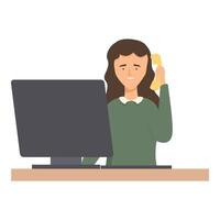 Office worker multitasking, answering phone call while working on computer vector