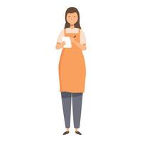 Young woman wearing an apron is taking an order while holding a notepad and pen vector
