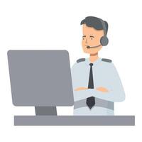 Airline dispatcher wearing headset sitting at desk working on a computer vector