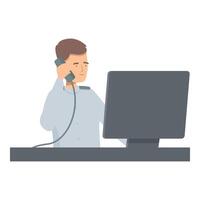 Security guard talking on the phone and looking at computer screen vector