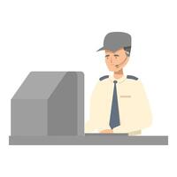 Airport security guard using computer and wearing headset vector