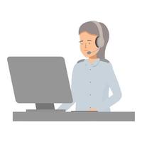 Woman is wearing a headset and working on a computer vector