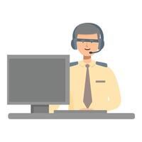Airport dispatcher smiling and working on computer vector