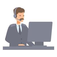 Security guard wearing headset working on computer vector