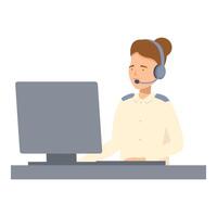 Dispatcher working on computer at workplace wearing headset vector