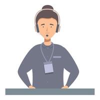 Female call center operator wearing headset is smiling and waiting for a call vector