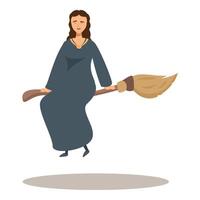 Young smiling witch flying on a broom holding it with both hands vector