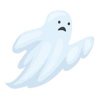 Cute little ghost flying and looking surprised with open mouth vector