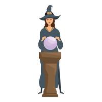 Fortune teller concentrating on a crystal ball on a stand, predicting the future vector