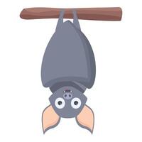 Cute cartoon bat hanging upside down on a tree branch vector