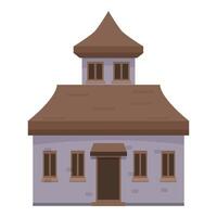 Medieval stone building with brown roof and spire featuring multiple windows vector